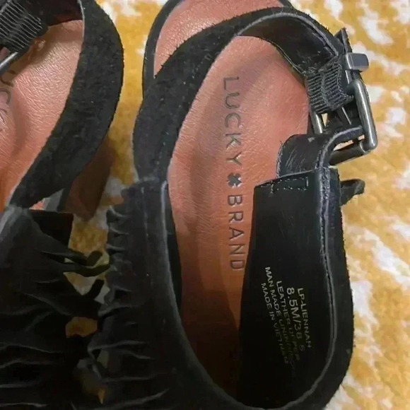 lucky brand adjustable fringe suede open toe block heel 8.5 - Picture 5 of 9